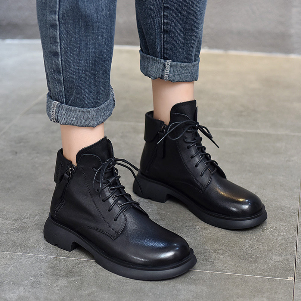 Trendy British Style Leather Ankle Boots With Double Zippers