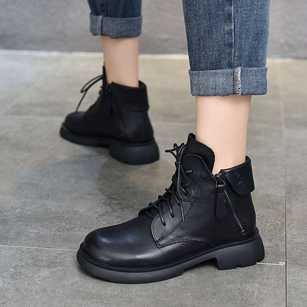 Trendy British Style Leather Ankle Boots With Double Zippers