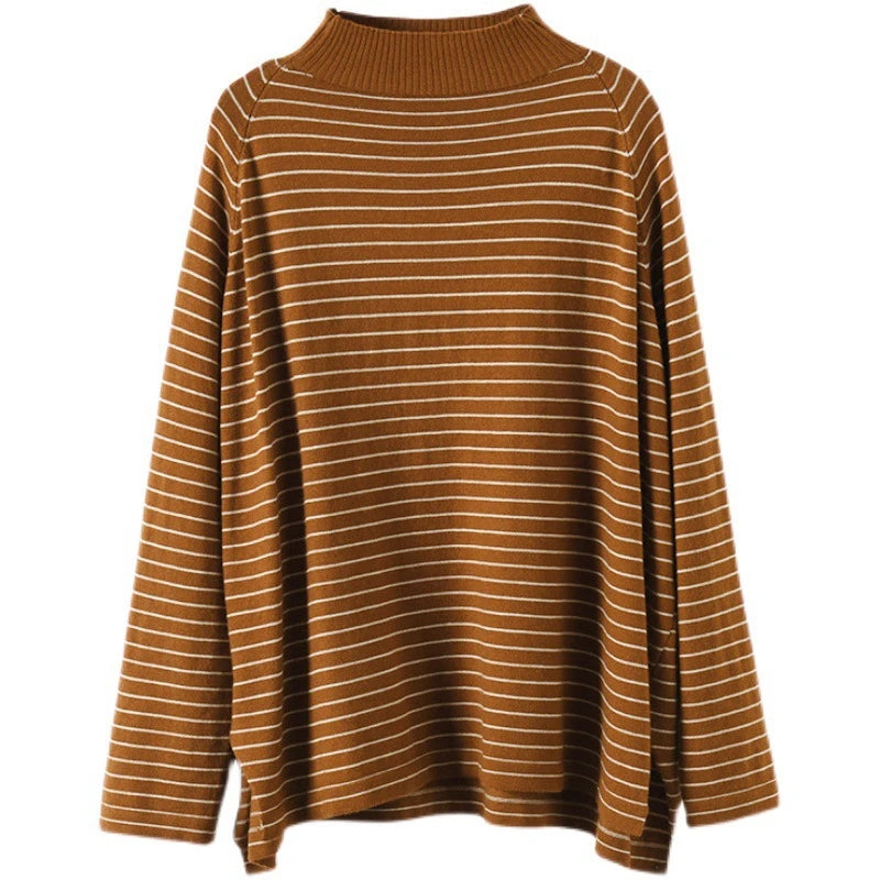 Turtleneck Stripes Knitted Sweater - Luckyback