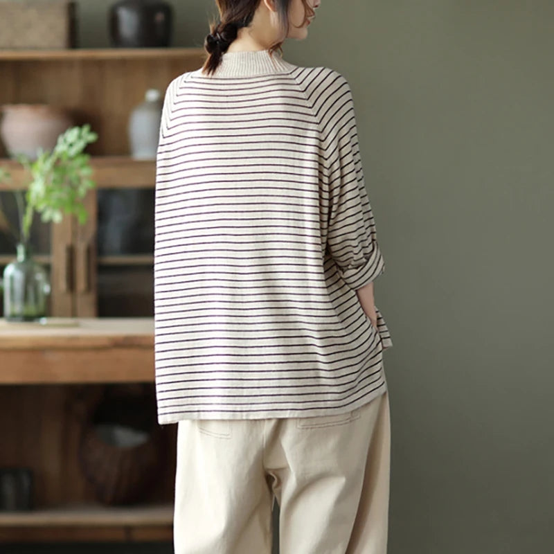 Turtleneck Stripes Knitted Sweater - Luckyback