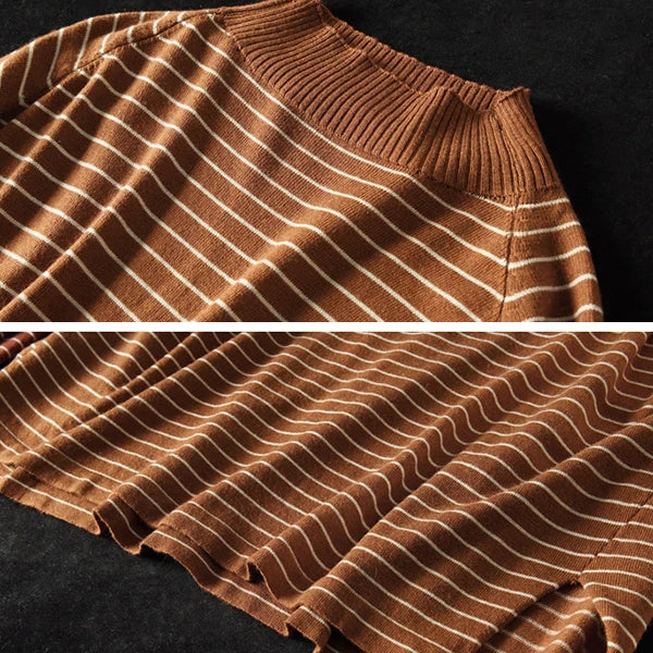 Turtleneck Stripes Knitted Sweater - Luckyback