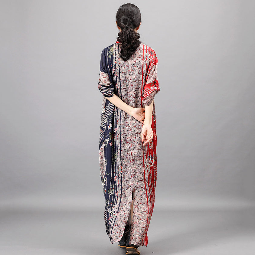 V-Neck Silk Floral Dress - Luckyback