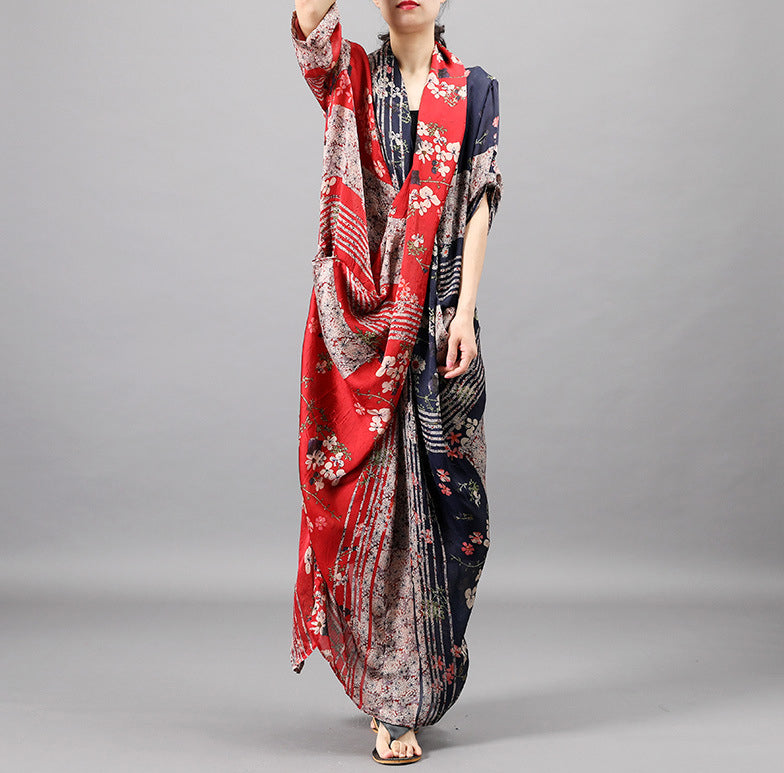 V-Neck Silk Floral Dress - Luckyback