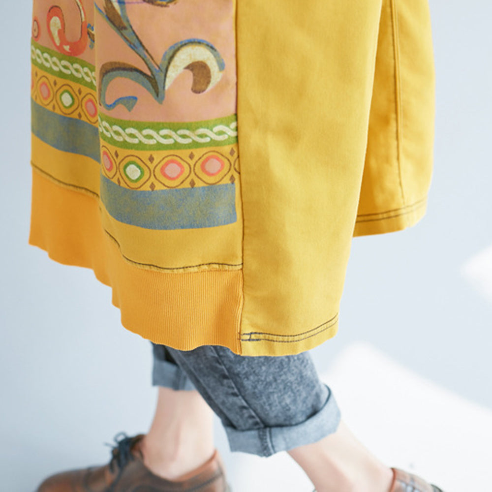 Vintage Printed Mid-length Hooded Dress For Women