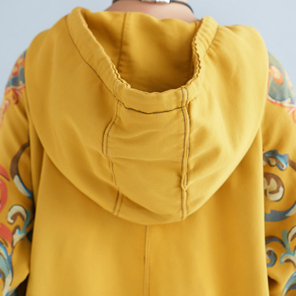Vintage Printed Mid-length Hooded Dress For Women