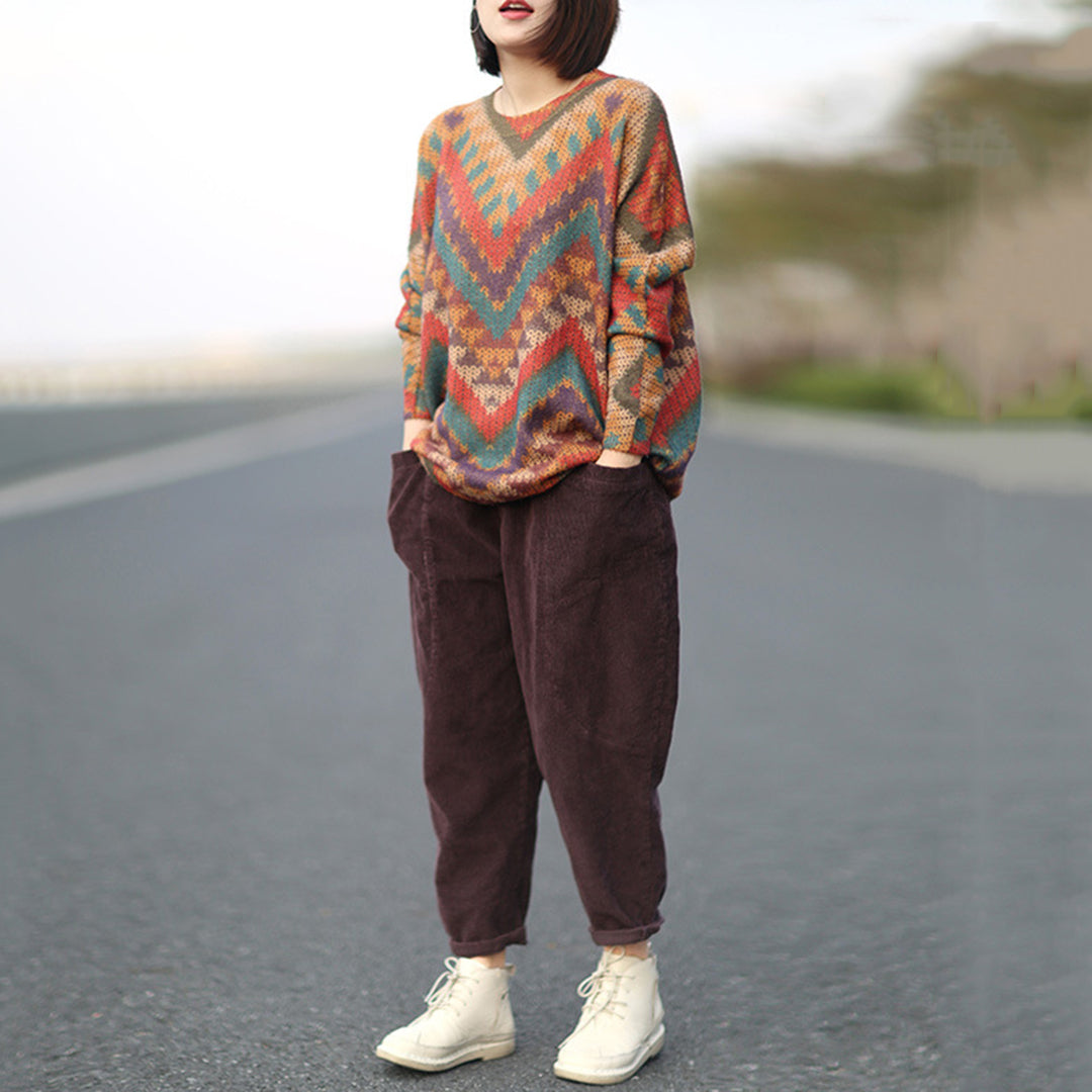 Vintage Rainbow Geometric Knitted Sweater - Luckyback