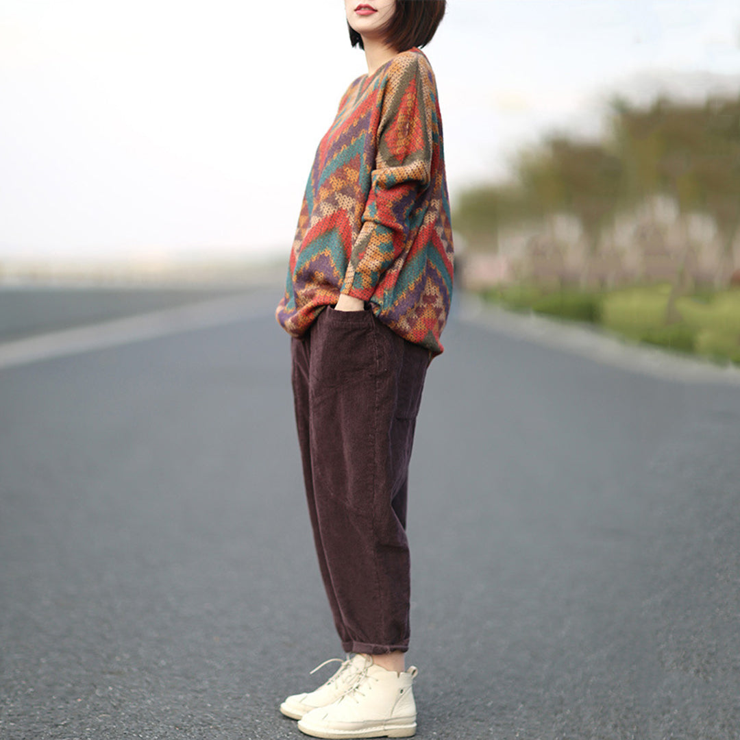 Vintage Rainbow Geometric Knitted Sweater - Luckyback
