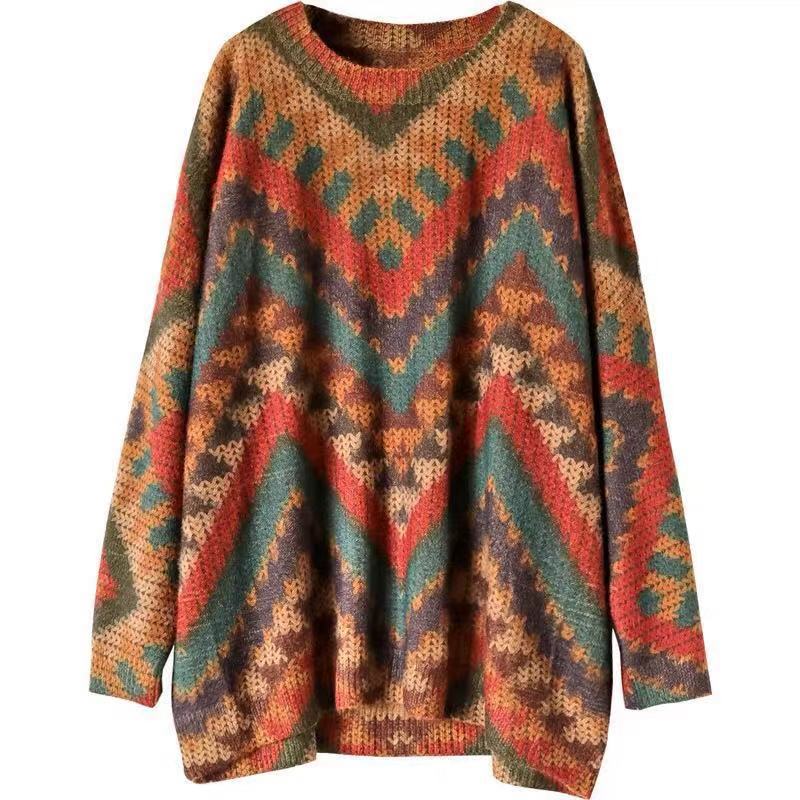 Vintage Rainbow Geometric Knitted Sweater - Luckyback