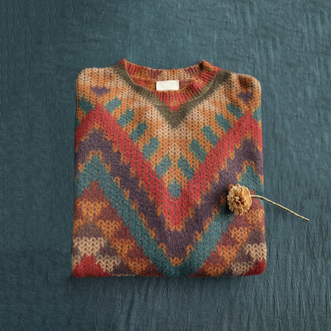 Vintage Rainbow Geometric Knitted Sweater - Luckyback