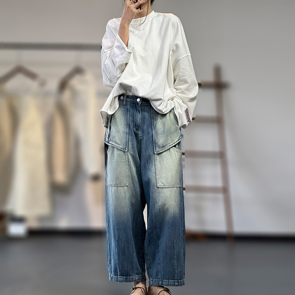 Women All-match Washed Denim Pants