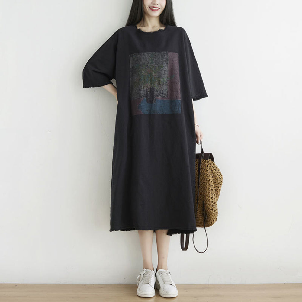 Women Casual Raw Edge Loose Fit Dress