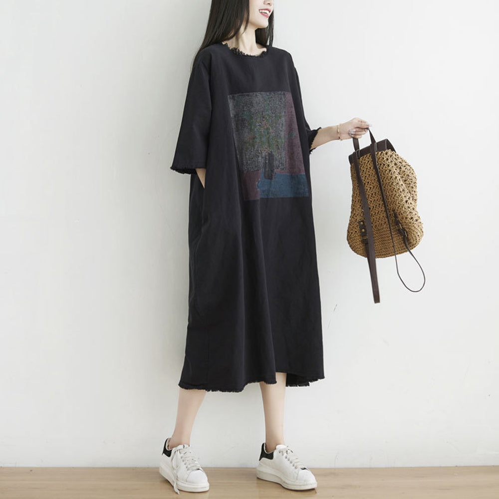 Women Casual Raw Edge Loose Fit Dress