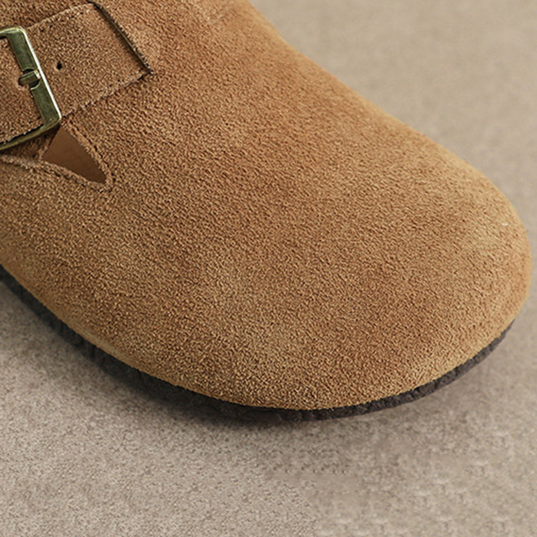 Women Closed Toe Soft Suede Sliders With Buckle Accents