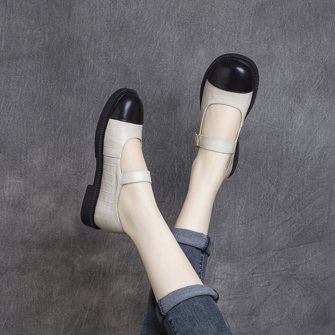 Women Color-Block Mary Jane Flats Shoes - Luckyback