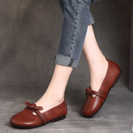 Women Retro Knots Leather Flats - Luckyback