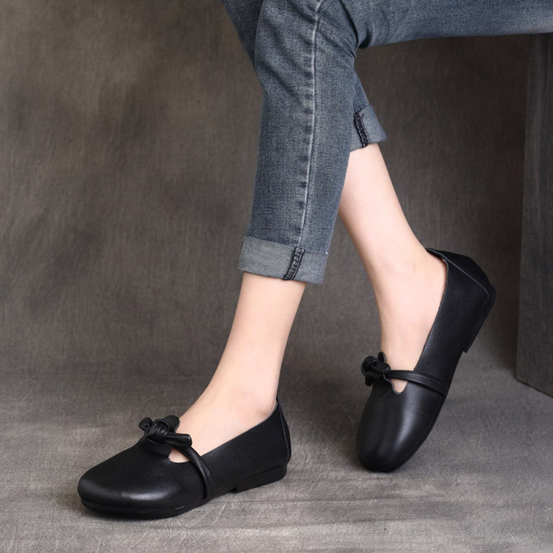 Women Retro Knots Leather Flats - Luckyback
