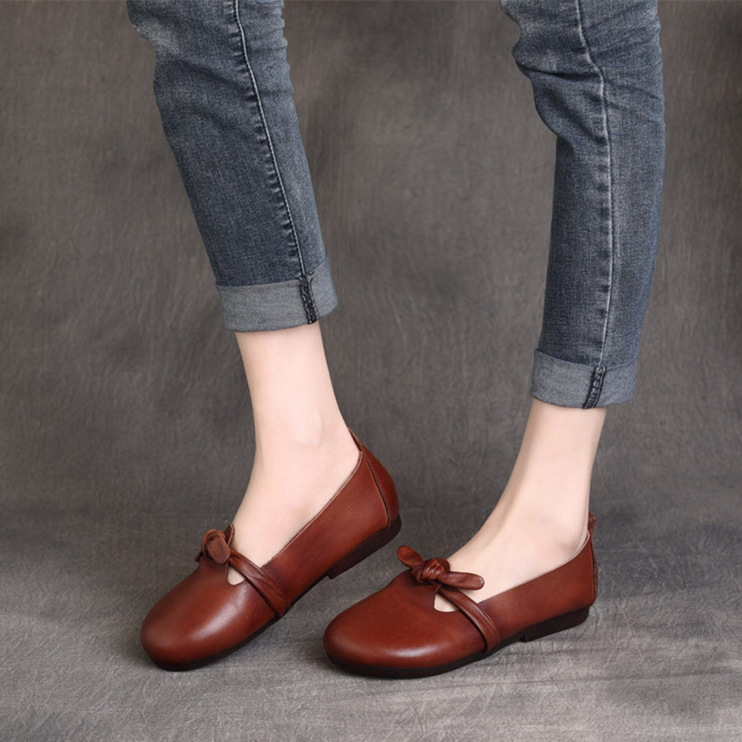 Women Retro Knots Leather Flats - Luckyback