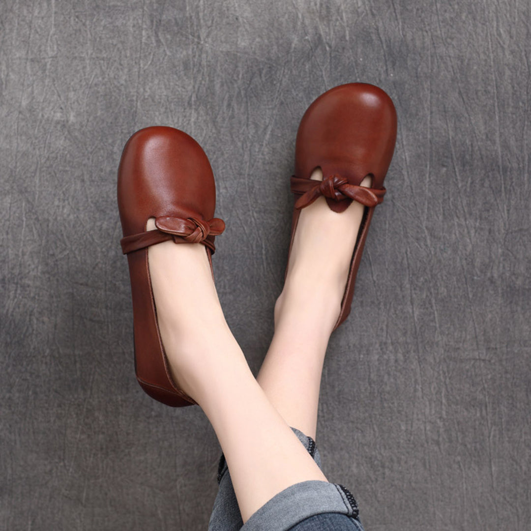 Women Retro Knots Leather Flats - Luckyback
