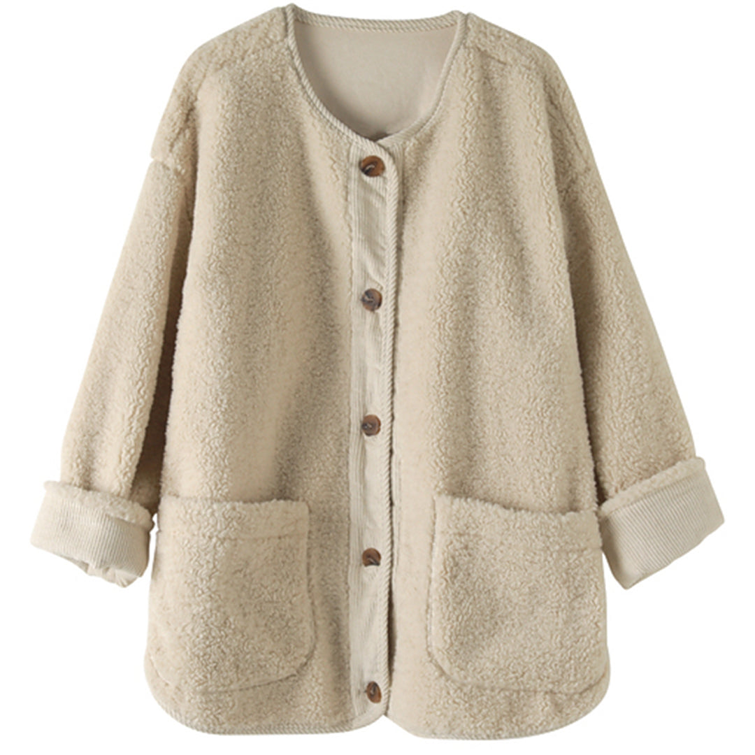 Women Crew Neck Fleece Coat - Luckyback