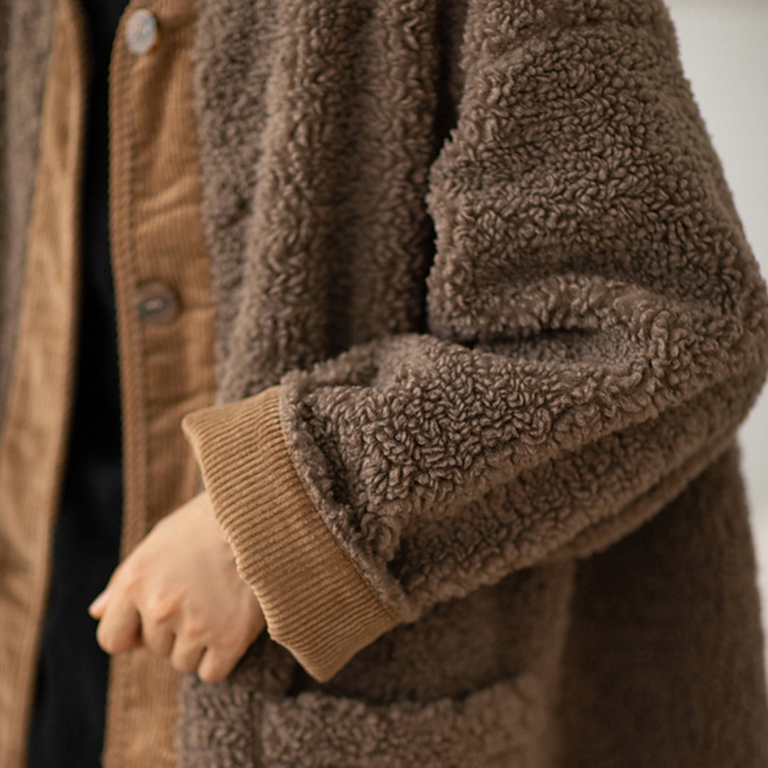 Women Crew Neck Fleece Coat - Luckyback