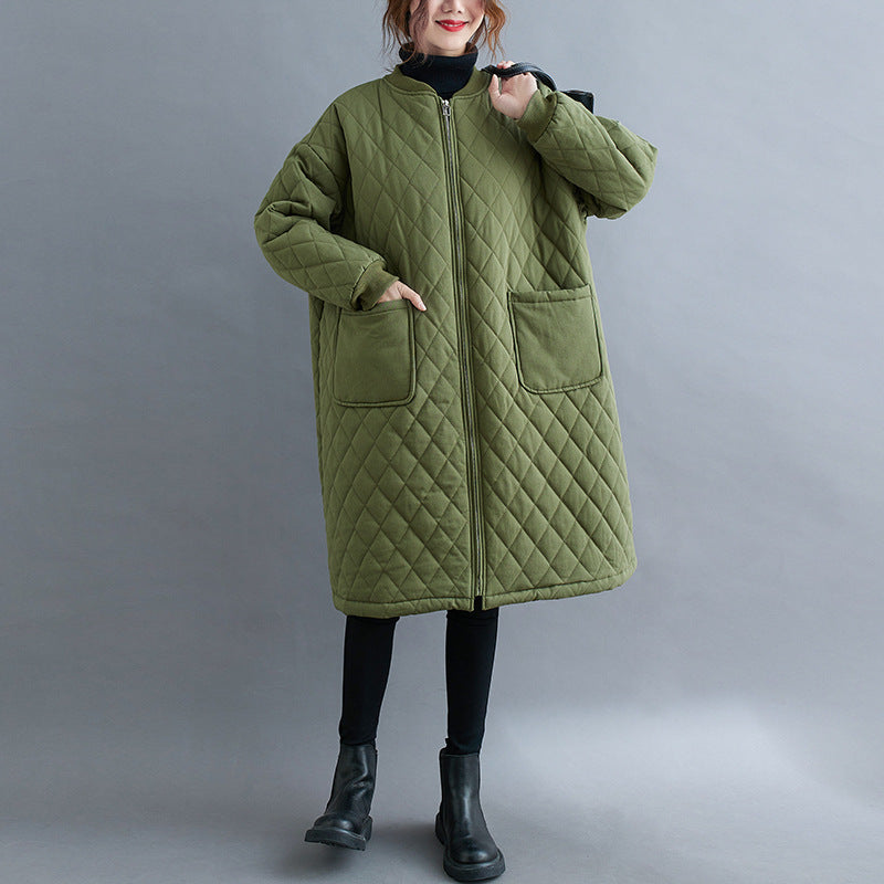 Women Diamond Lattice Quilted Warm Jacket