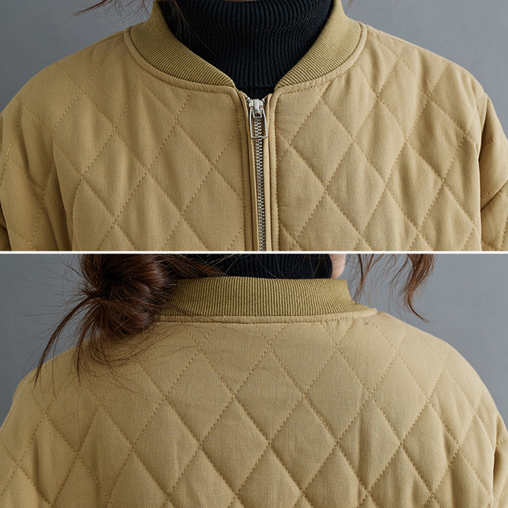 Women Diamond Lattice Quilted Warm Jacket