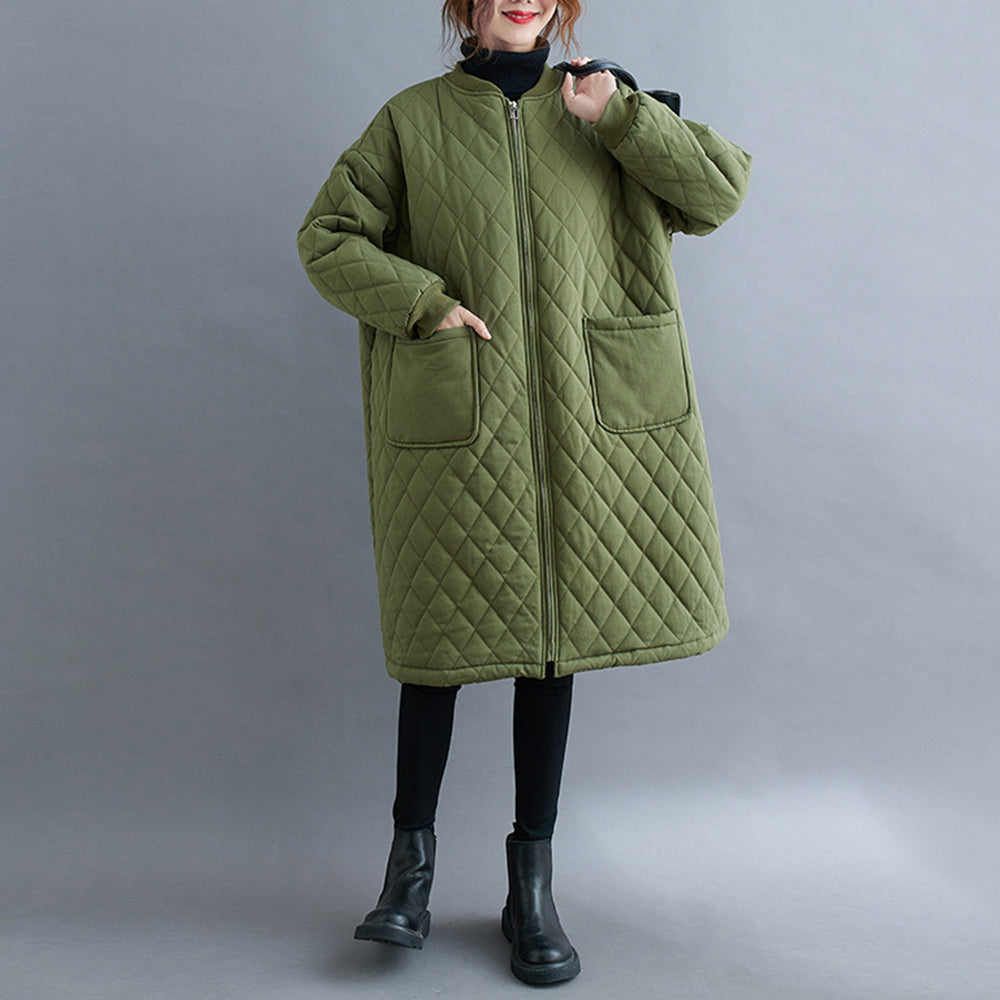 Women Diamond Lattice Quilted Warm Jacket