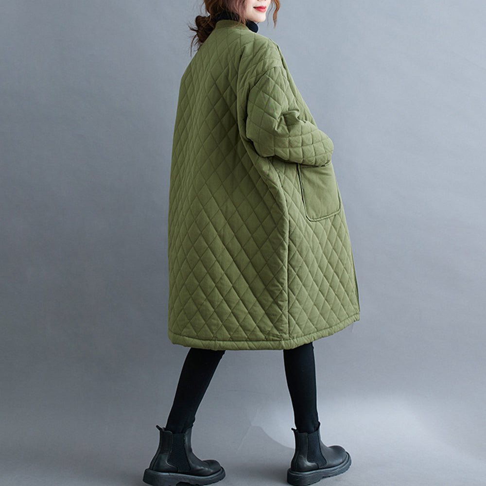 Women Diamond Lattice Quilted Warm Jacket