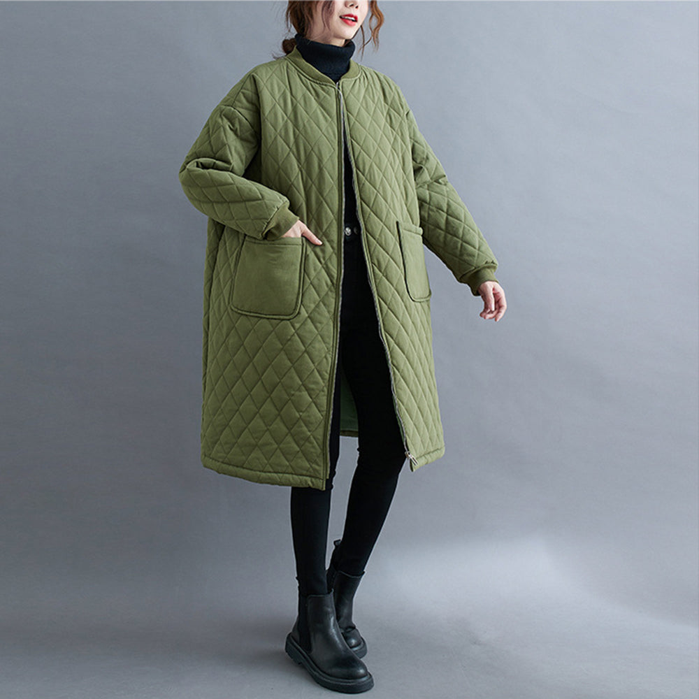 Women Diamond Lattice Quilted Warm Jacket