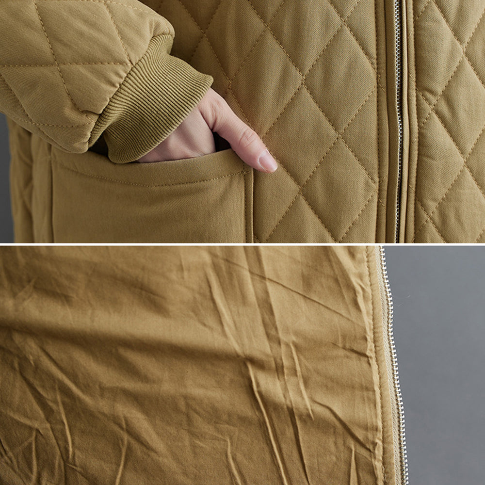 Women Diamond Lattice Quilted Warm Jacket