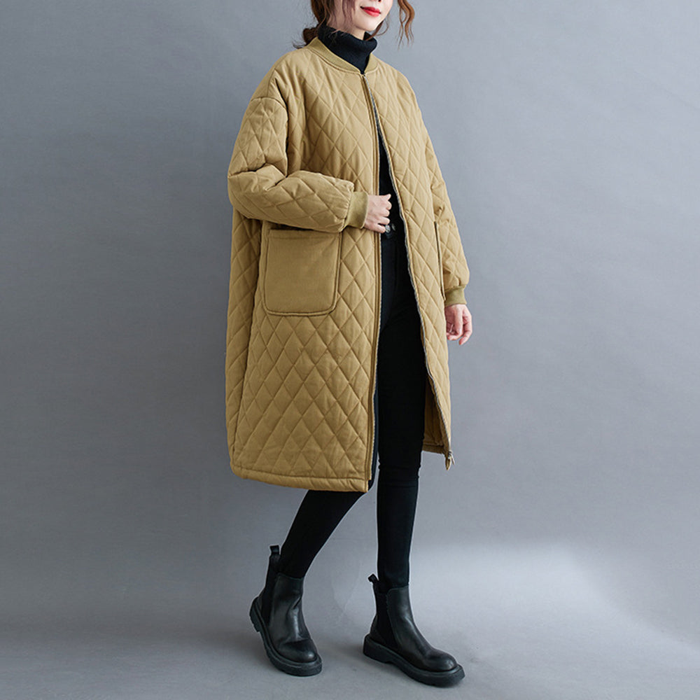 Women Diamond Lattice Quilted Warm Jacket