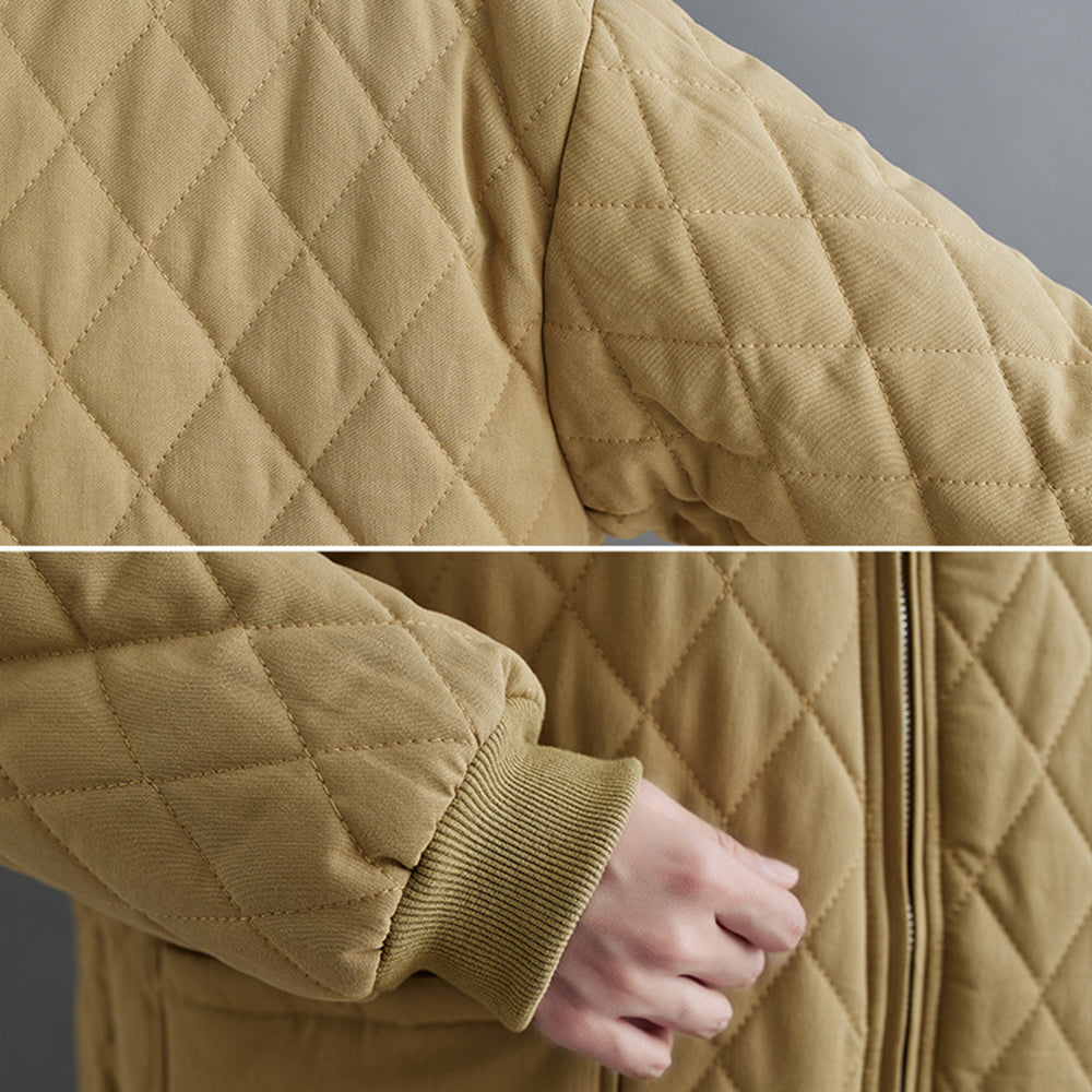 Women Diamond Lattice Quilted Warm Jacket