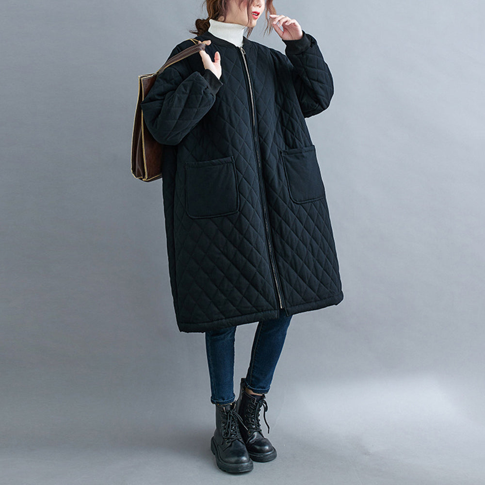 Women Diamond Lattice Quilted Warm Jacket