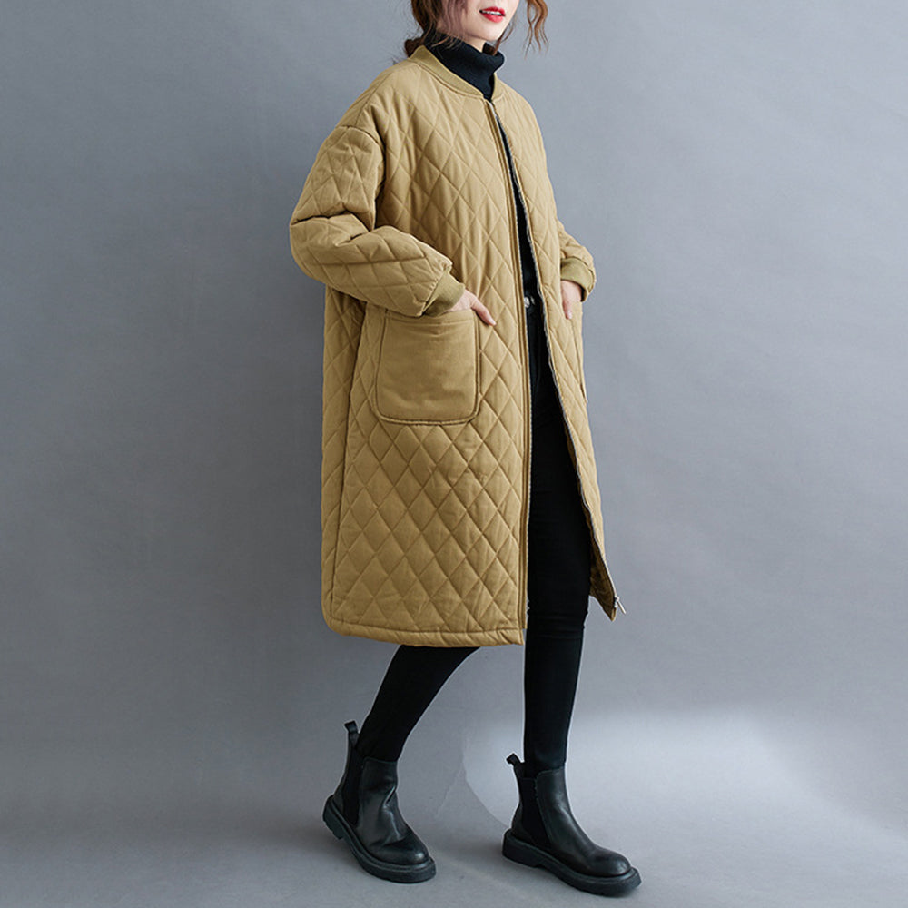 Women Diamond Lattice Quilted Warm Jacket