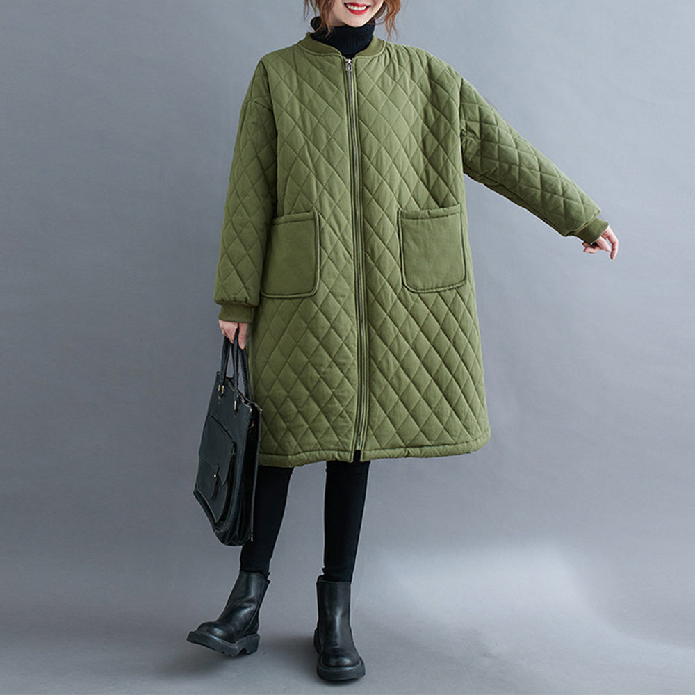 Women Diamond Lattice Quilted Warm Jacket