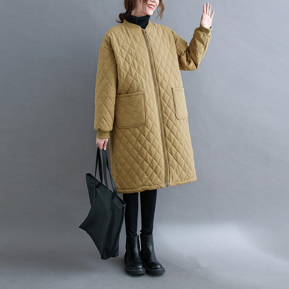 Women Diamond Lattice Quilted Warm Jacket