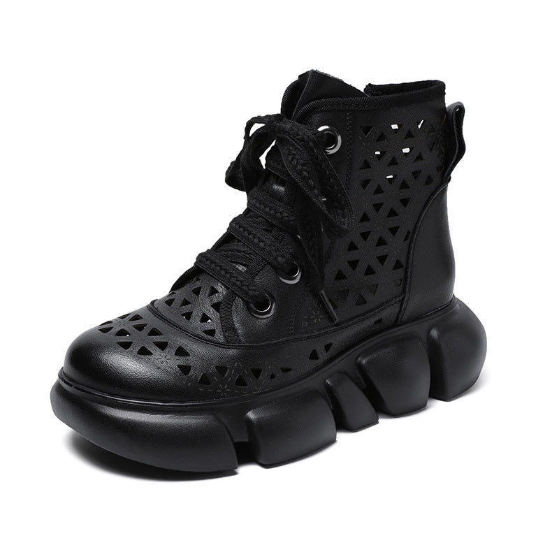 Women Handmade Hollow-out Lace-up Leather Boots