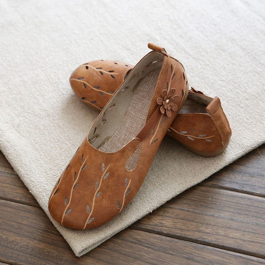 Women Hollow-Out Leather Flats Shoes