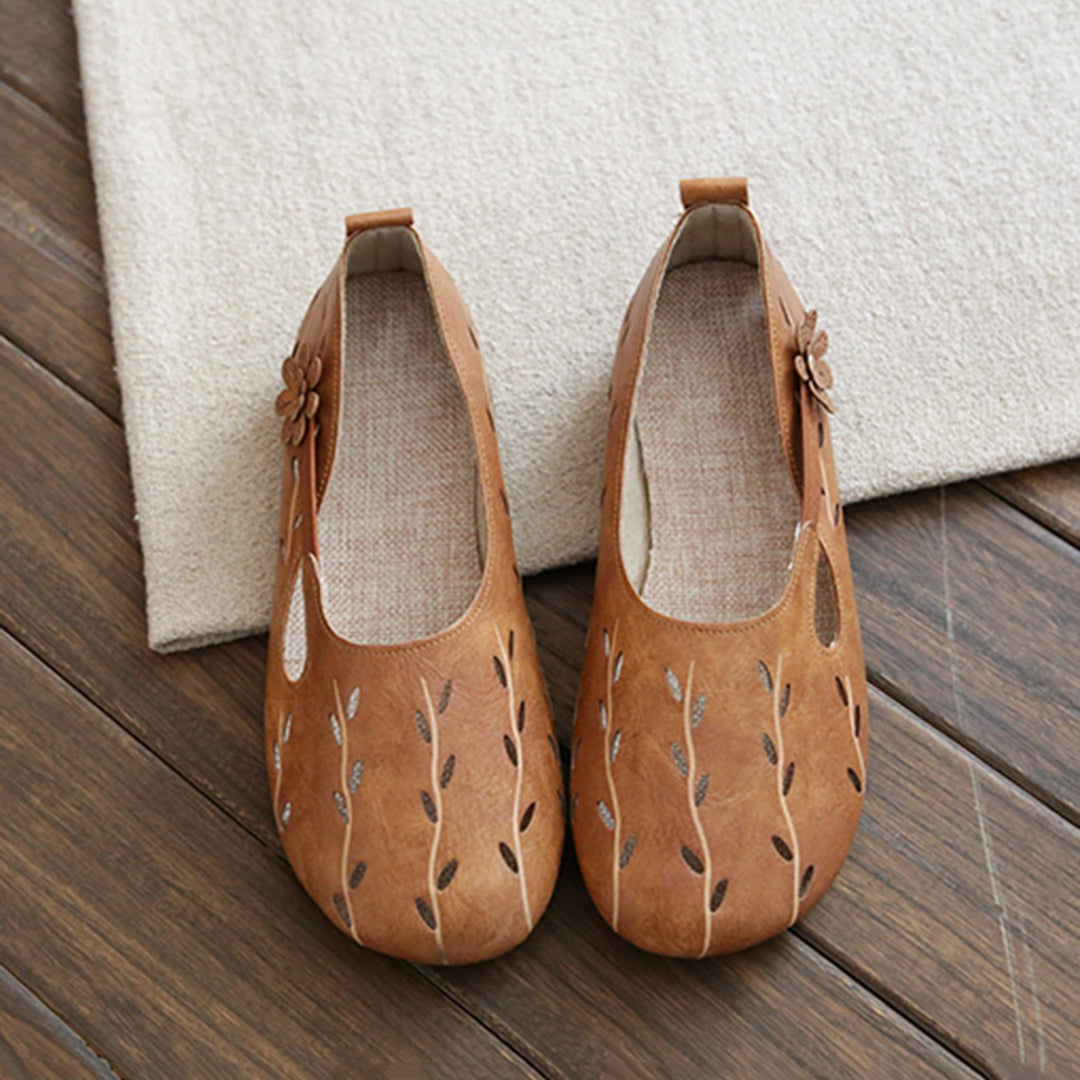 Women Hollow-Out Leather Flats Shoes