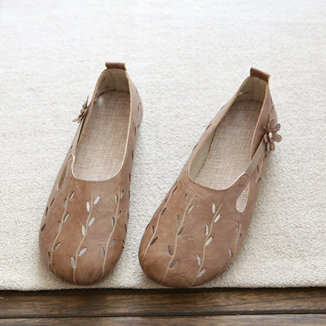 Women Hollow-Out Leather Flats Shoes