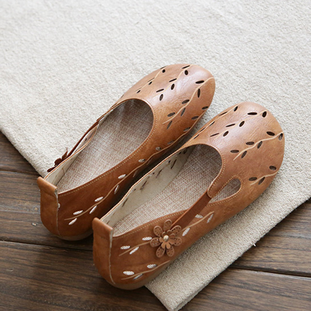 Women Hollow-Out Leather Flats Shoes
