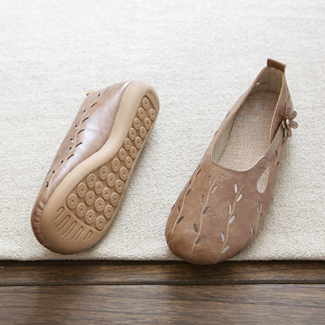 Women Hollow-Out Leather Flats Shoes