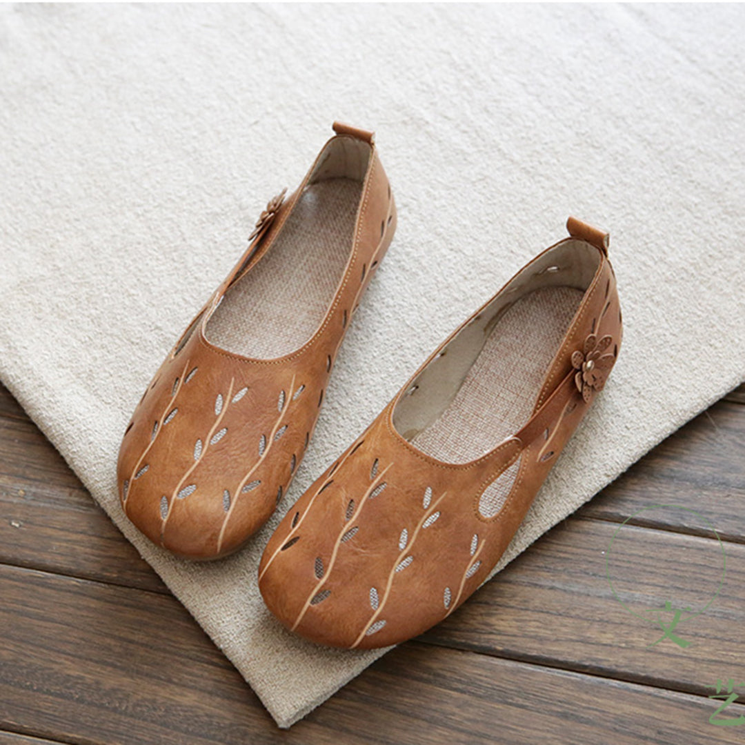 Women Hollow-Out Leather Flats Shoes