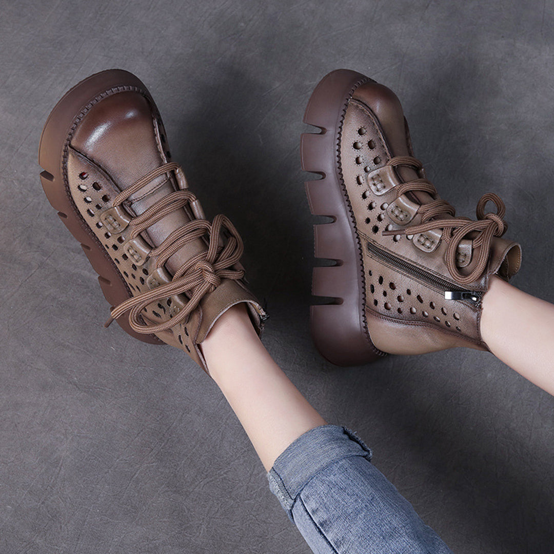 Women Hollow-Out Platform Leather Boots - Luckyback