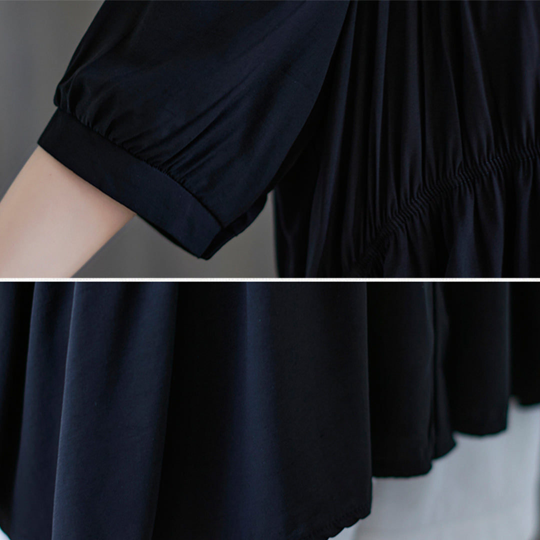 Women Loose Fit Solid Gathered Blouse