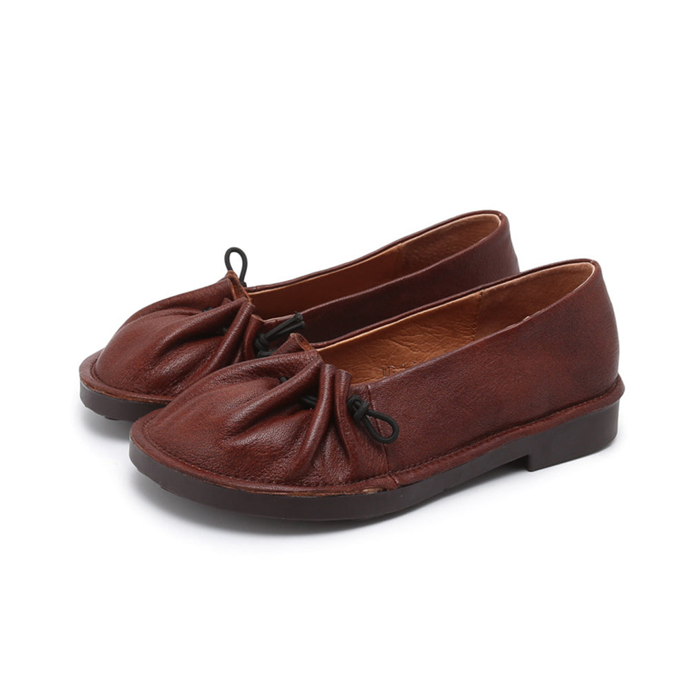 Women Pleated Leather Flat Shoes