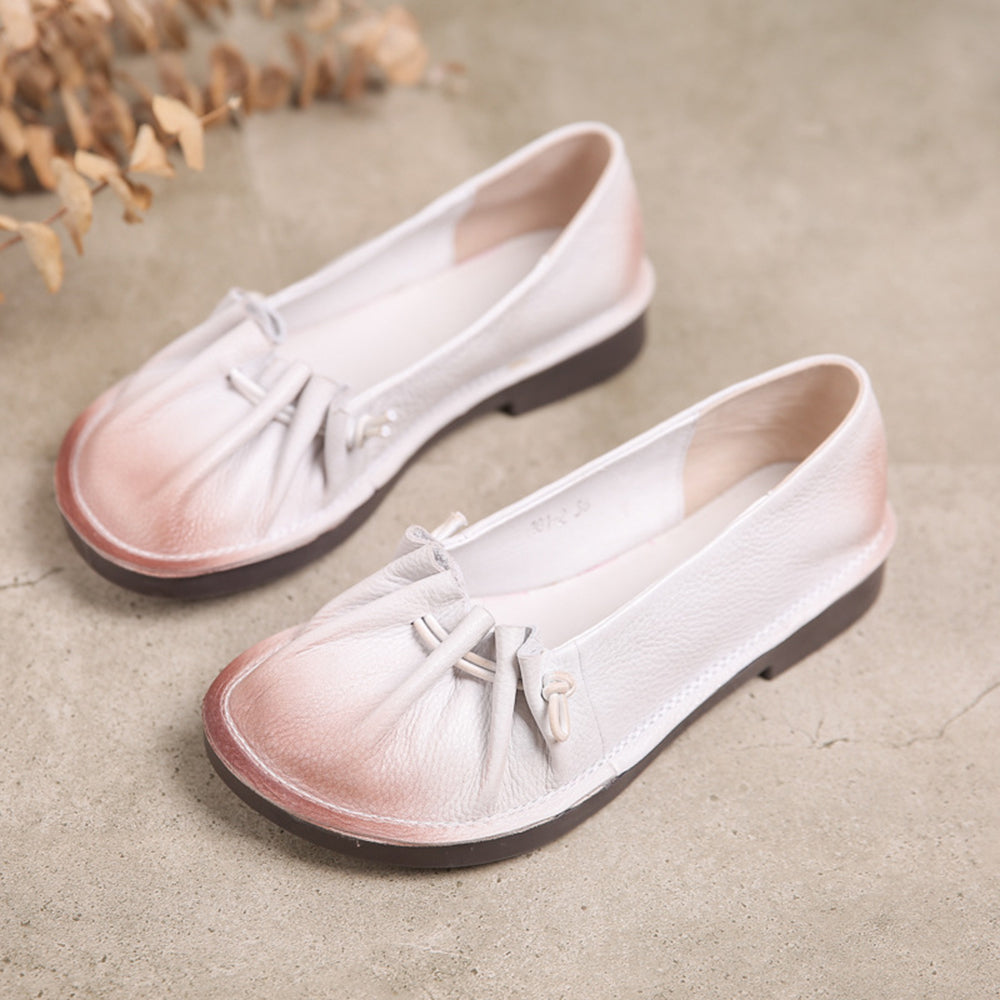 Women Pleated Leather Flat Shoes