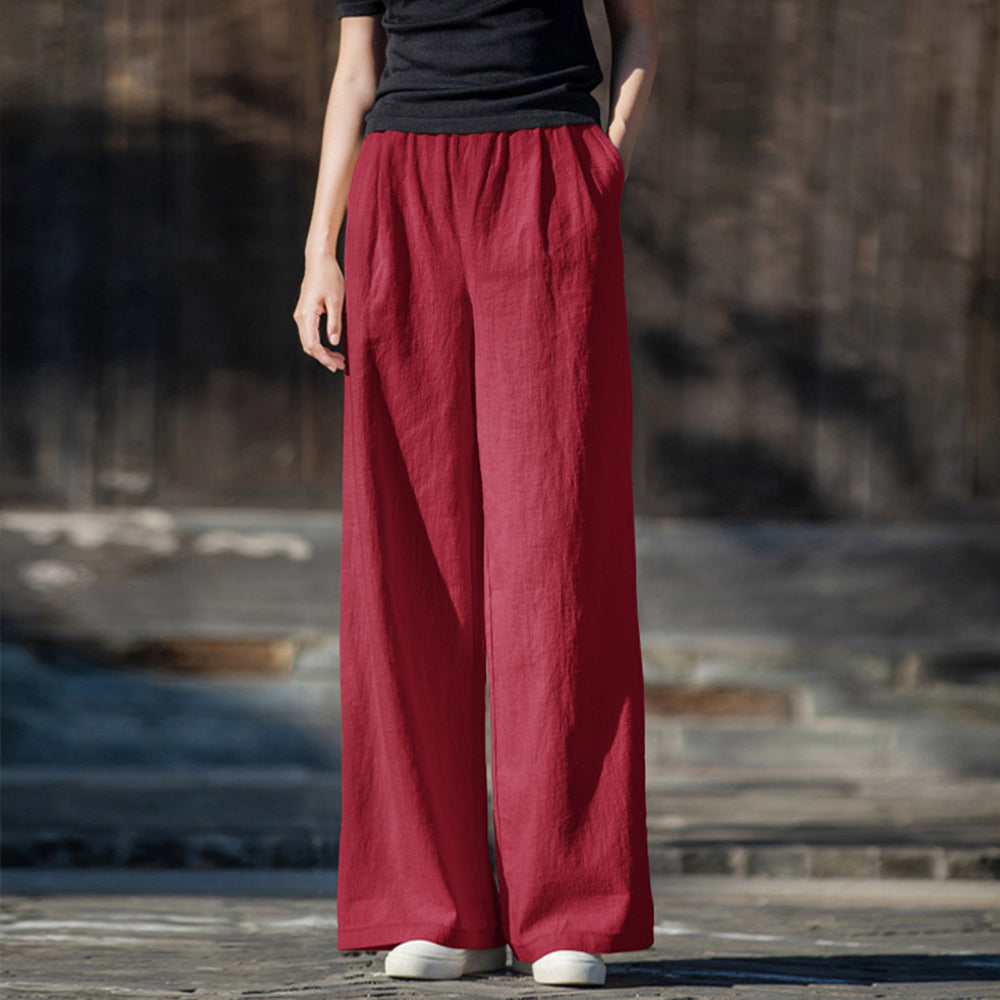 Women Ramie Loose Fit Wide Leg Pants