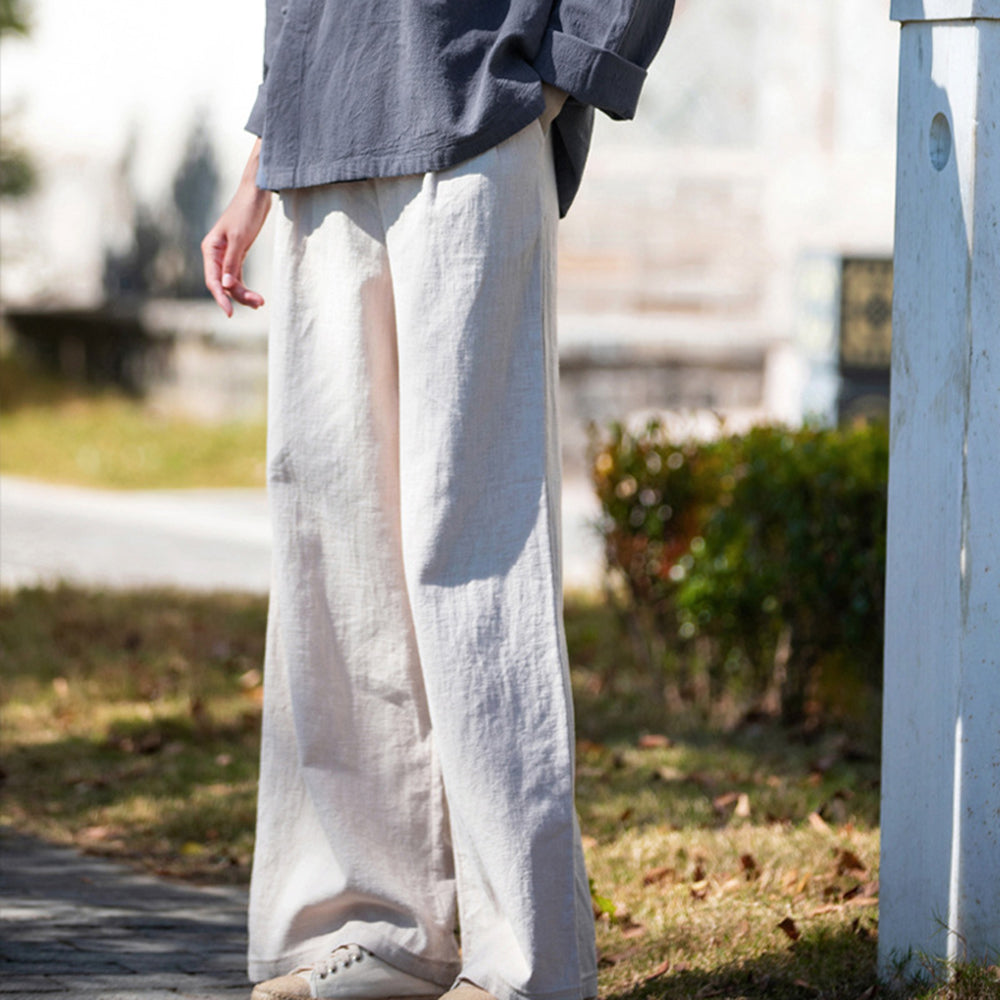 Women Ramie Loose Fit Wide Leg Pants