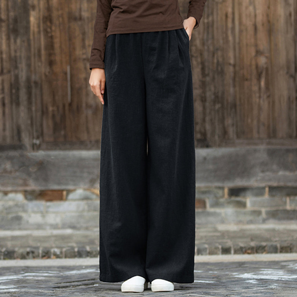Women Ramie Loose Fit Wide Leg Pants